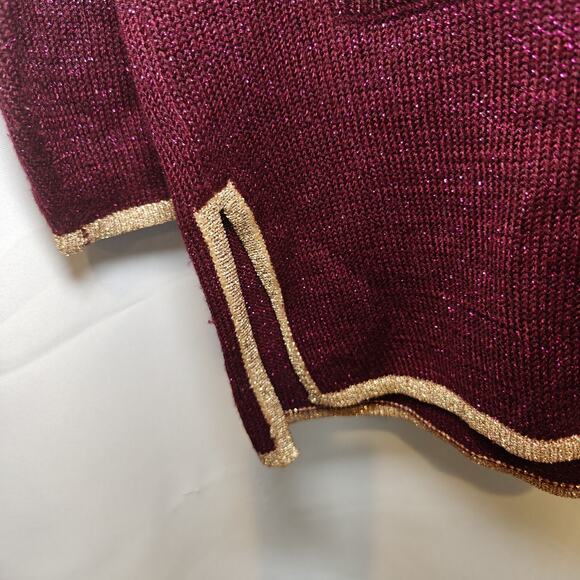 Jaclyn Smith Sweater Women S Burgundy Embroidered Gold Trim Holiday Christmas - Picture 4 of 9